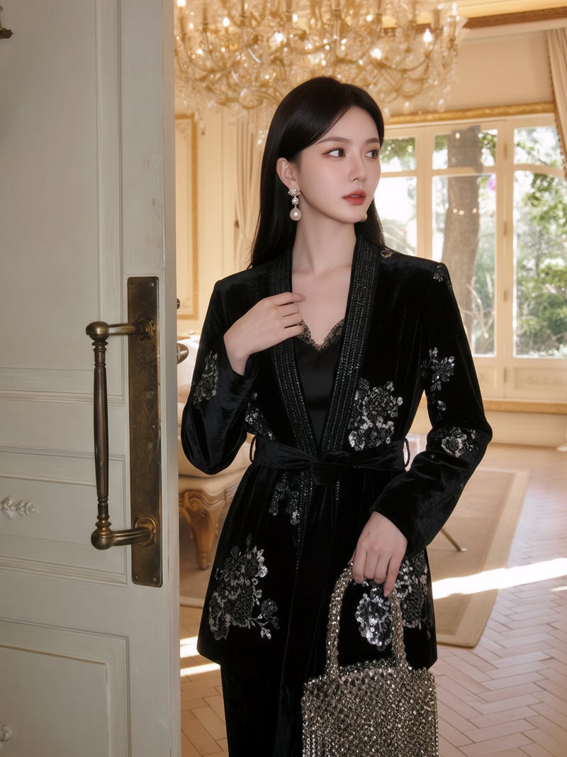 Yailla Versatile New Chinese Style Elegant Suit for Women Autumn/Winter New Arrival High-End Rose Embroidery Top Retro Jacket Vest and Skirt Niche Design Tang Coat Suit - Image 3